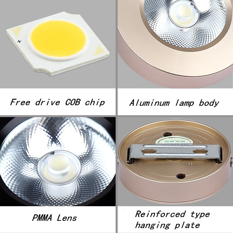 LED cob downlight surface mounted spot light Ultrathin lamp bulbs 3w 5w 7w 10w 15w 220V ceiling recessed Lights Indoor Lighting