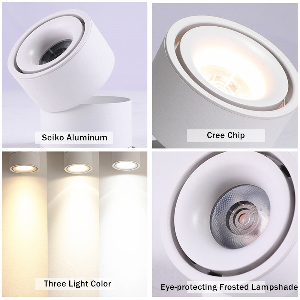 DBF Angle Adjustable LED Surface Downlight 360 Degree Rotatable 7W 10W 12W 15W LED Ceiling Spot Lamp AC85-265V Indoor Lighting