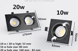 LED Dimmable Ceiling Square Cob Downlight Recessed Spot light 10w 20w AC85V-265V 110V / 220V  Bulb