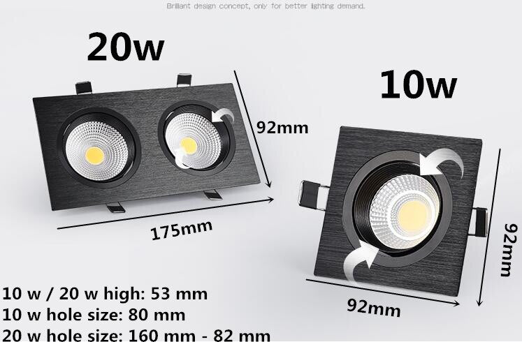 LED Dimmable Ceiling Square Cob Downlight Recessed Spot light 10w 20w AC85V-265V 110V / 220V  Bulb