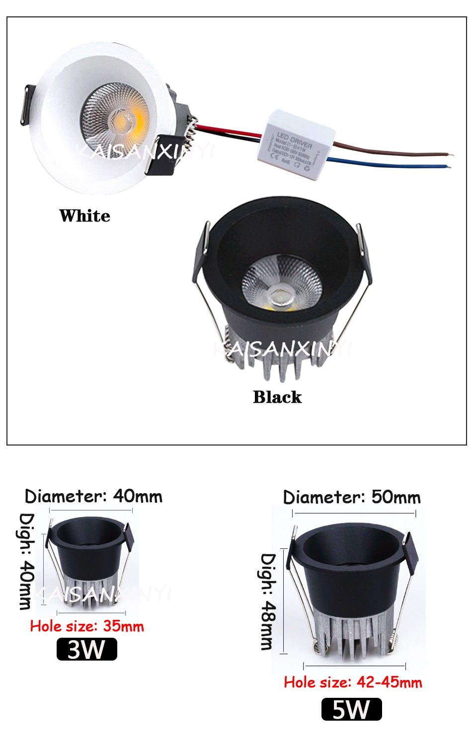Anti-Corrosion Dimmable LED Downlight 3W 5W Anti-Glare Led Ceiling Lamp LED Spot Lighting Bedroom Kitchen COB Recessed Downlight