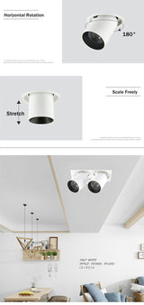 Led Recessed Ceiling Downlight Dimmable Ceiling Lamp Stretchable Down light For Clothes Store Coffee Lighting