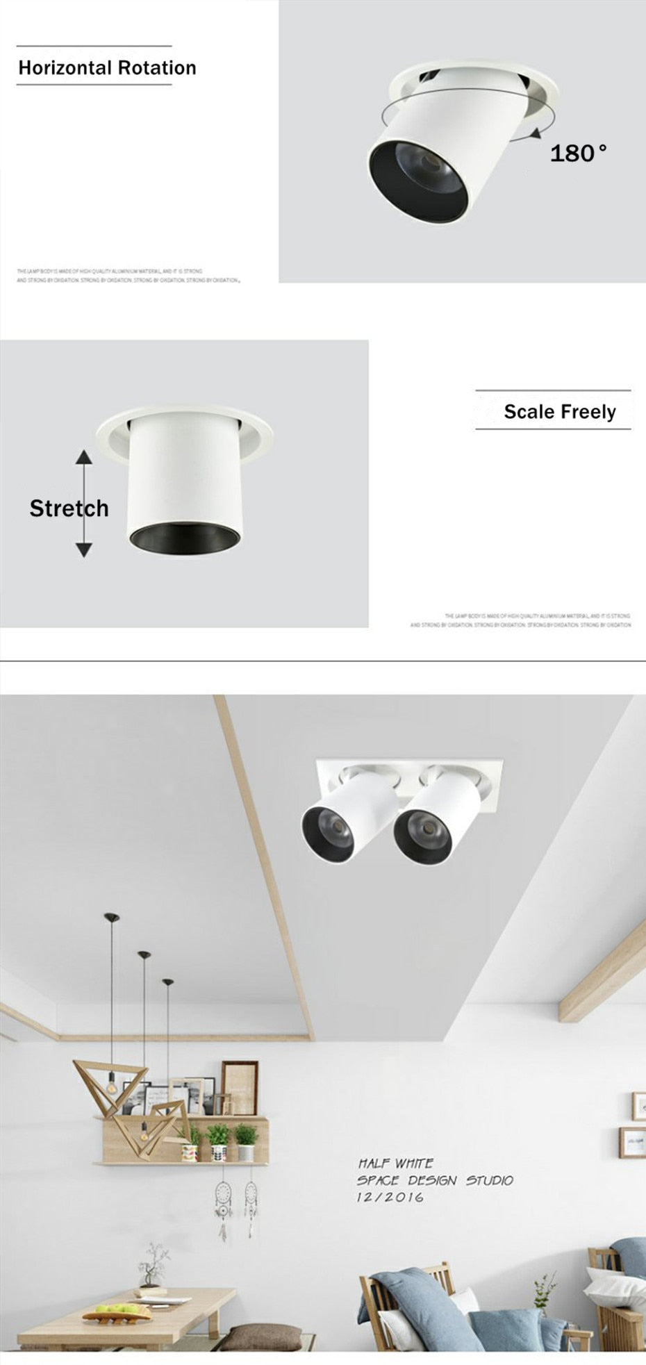 Led Recessed Ceiling Downlight Dimmable Ceiling Lamp Stretchable Down light For Clothes Store Coffee Lighting