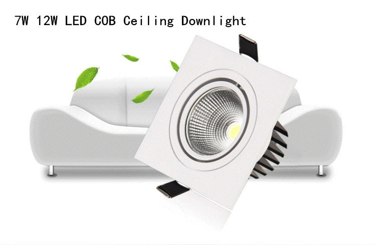 LED Down Light Square 7W 9W 12W Led Downlight COB Dimmable Recessed Led Ceiling Spot Light Lamp AC85-265V Driver Indoor lighting