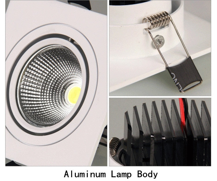 LED Down Light Square 7W 9W 12W Led Downlight COB Dimmable Recessed Led Ceiling Spot Light Lamp AC85-265V Driver Indoor lighting