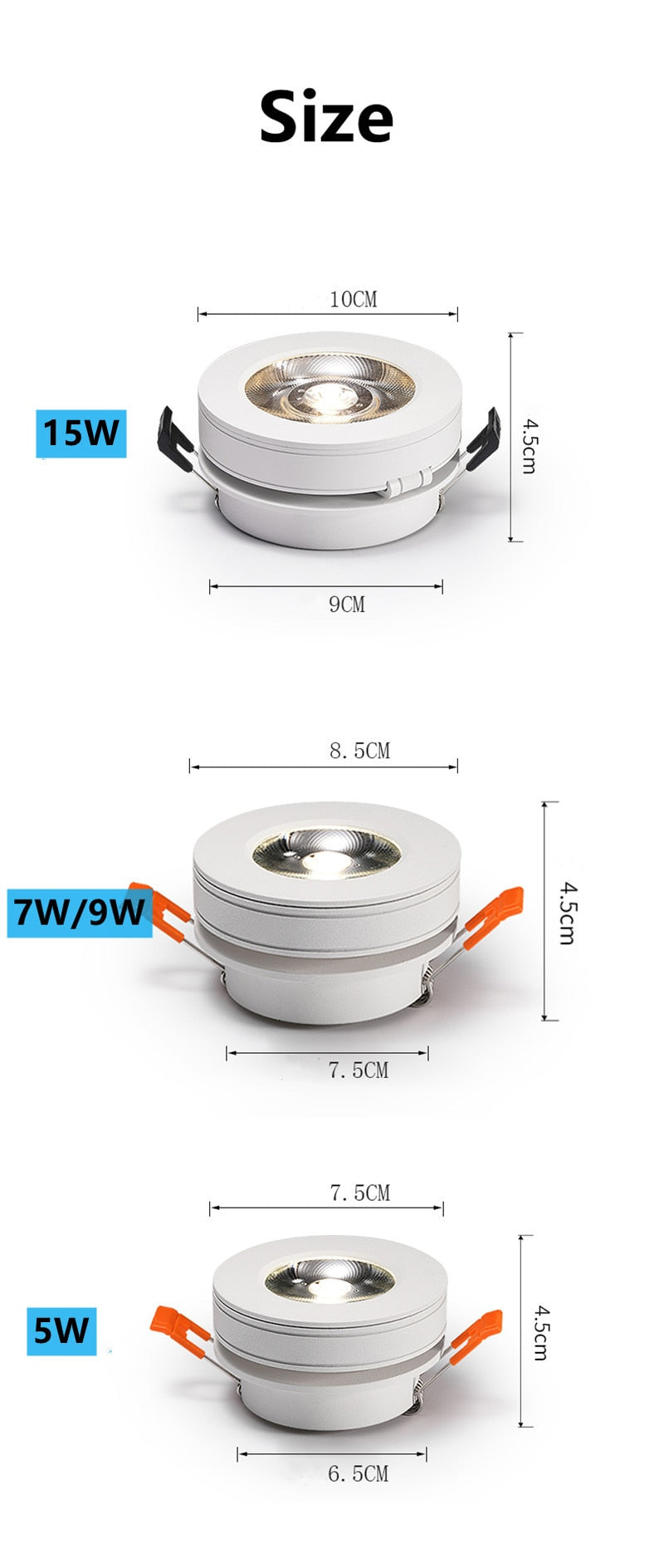 Dimmable 220V 110V COB Round Recessed LED Downlight 5W 7W 9W 15W Spot Light Warm White ceiling Lamp For shopping mall lighting