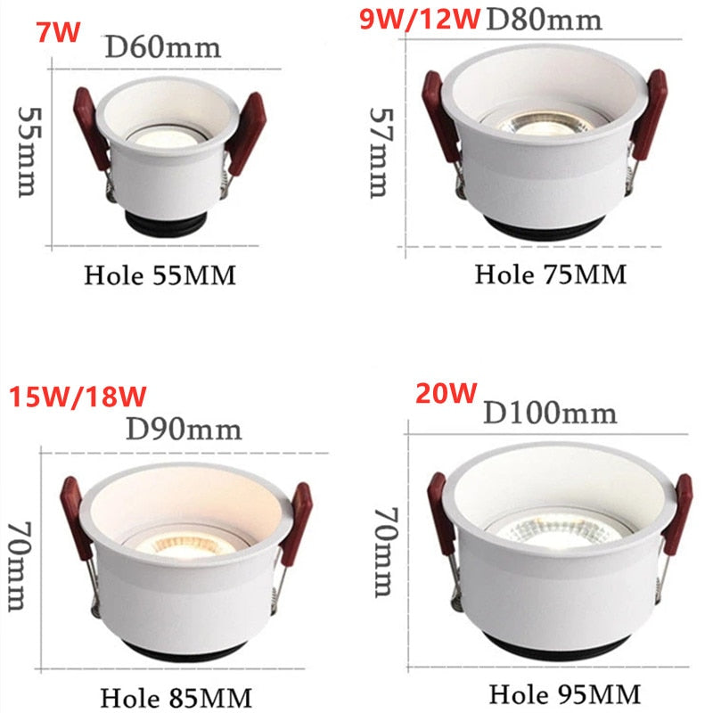 2021 New Style Angle Adjustable Anti-Glare LED COB Recessed Downlights 7W 9W 12W 15W 18W 20W Ceiling Lamp Spot Lights AC85-230V