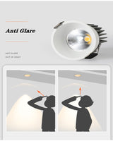 Super Bright Anti Glare Recessed Dimmable COB LED Downlights 7W 9W 12W LED Ceiling Spot Lights AC85~265V Background Lighting