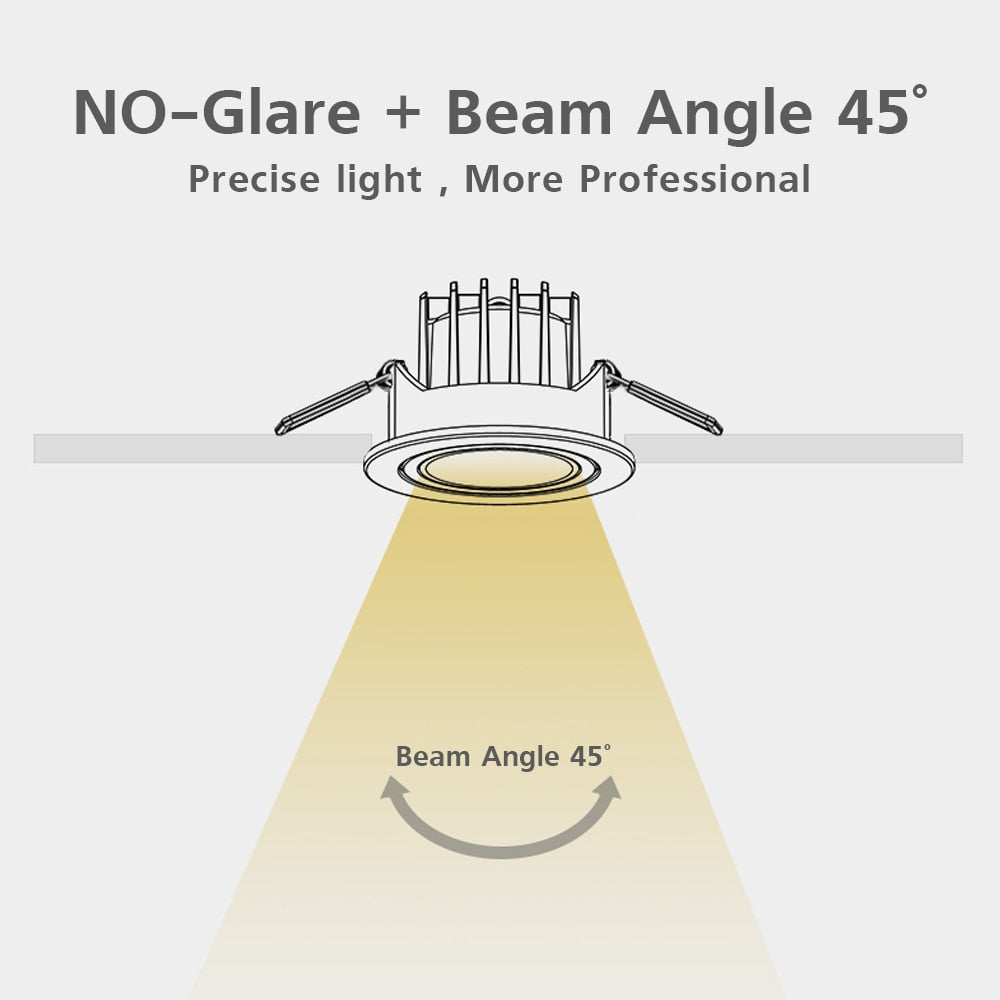 DBF Angle Adjust Dimmable LED Recessed Downlight 5W 7W 9W 12W 15W Ceiling Spot Lights with 90-265V LED Driver 3000K 4000K 6000K