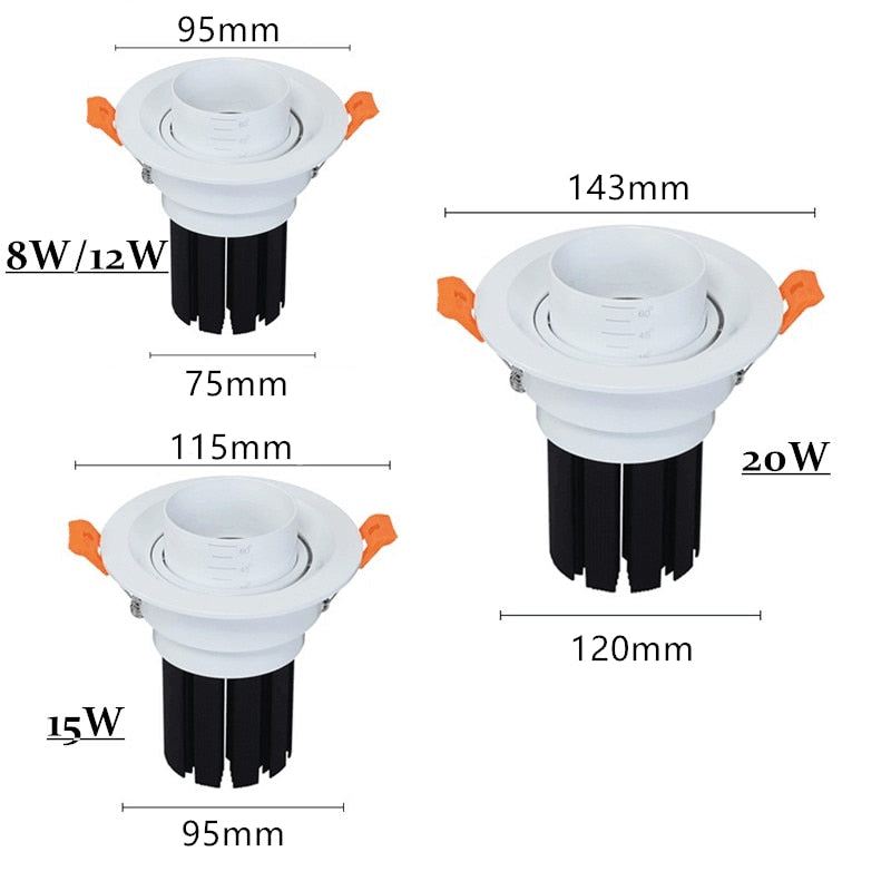 Dimmable Embedded Zoom 15-60 degrees COB 8W 12W 15W 20W Background wall LED downlight Indoor light