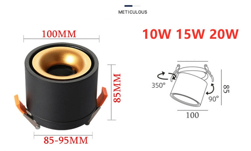 Dimmable 360 Degree Rotating LED COB Spot Light Ceiling lamp AC85-265V 10W 15W 20W AC85V-285V Recessed Foldable LED Downlight
