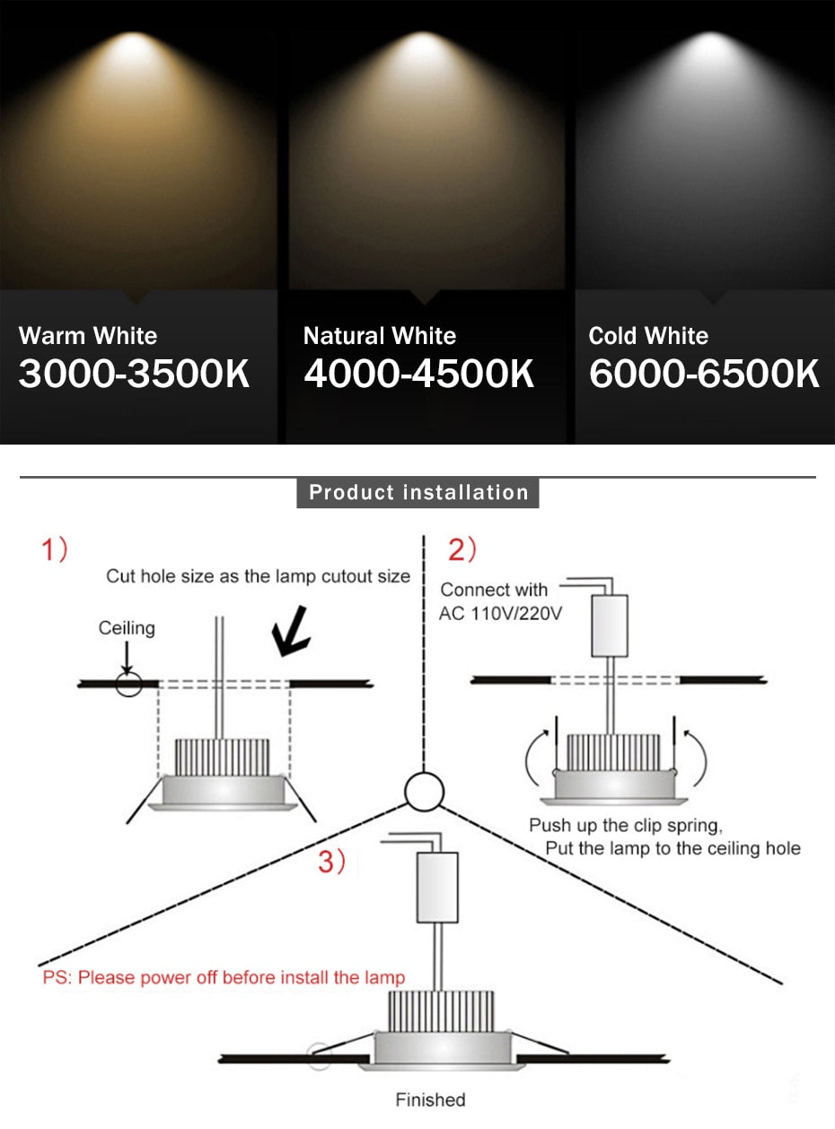 DBF 4 Different Beam Angle Recessed LED Downlight Dimmable 7W 10W LED Spot Light LED Decoration Ceiling Spot Lamp AC110V/220V