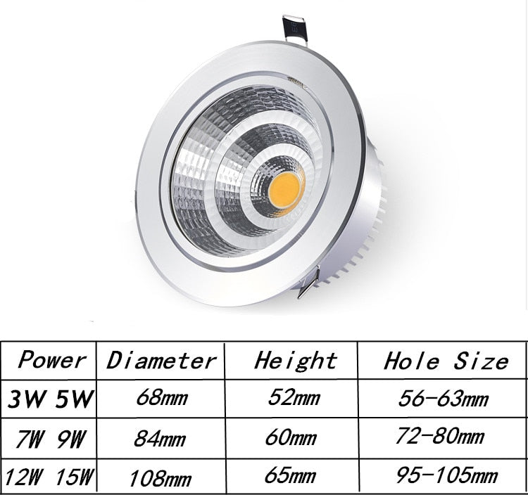 Dimmable LED Recessed Downlight 3W 5W 7W 10W 12W White/Black Body Ceiling Spot Light with 90-265V LED Driver 3000K 4000K 6000K
