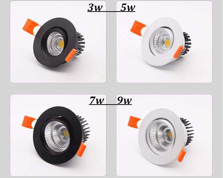 Dimmable LED Recessed Downlight 3W 5W 7W 10W 12W White/Black Body Ceiling Spot Light with 90-265V LED Driver 3000K 4000K 6000K