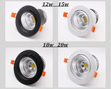Dimmable LED Recessed Downlight 3W 5W 7W 10W 12W White/Black Body Ceiling Spot Light with 90-265V LED Driver 3000K 4000K 6000K
