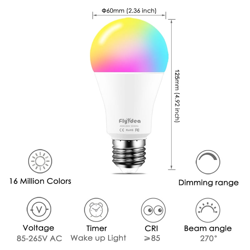  Smart Bulb 15W Color Wi Fi Light RGB E27 LED Lamp 220V 110V Alexa Google Home Assistant Siri Voice Control Dimmable