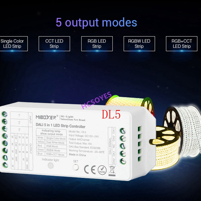 MIBOXER DL5 5 IN 1 LED Strip Controller DALI DL-DOW25 25W RGB+CCT LED Downlight DL1 DP1 DP2 DP3 remote controller Power Supplly