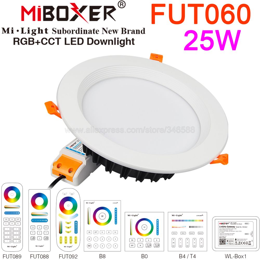 MiBoxer FUT060 25W Smart RGB+CCT LED Downlight Recessed Ceiling Spotlight AC100-240V 2.4G RF Remote WiFi APP Voice Control