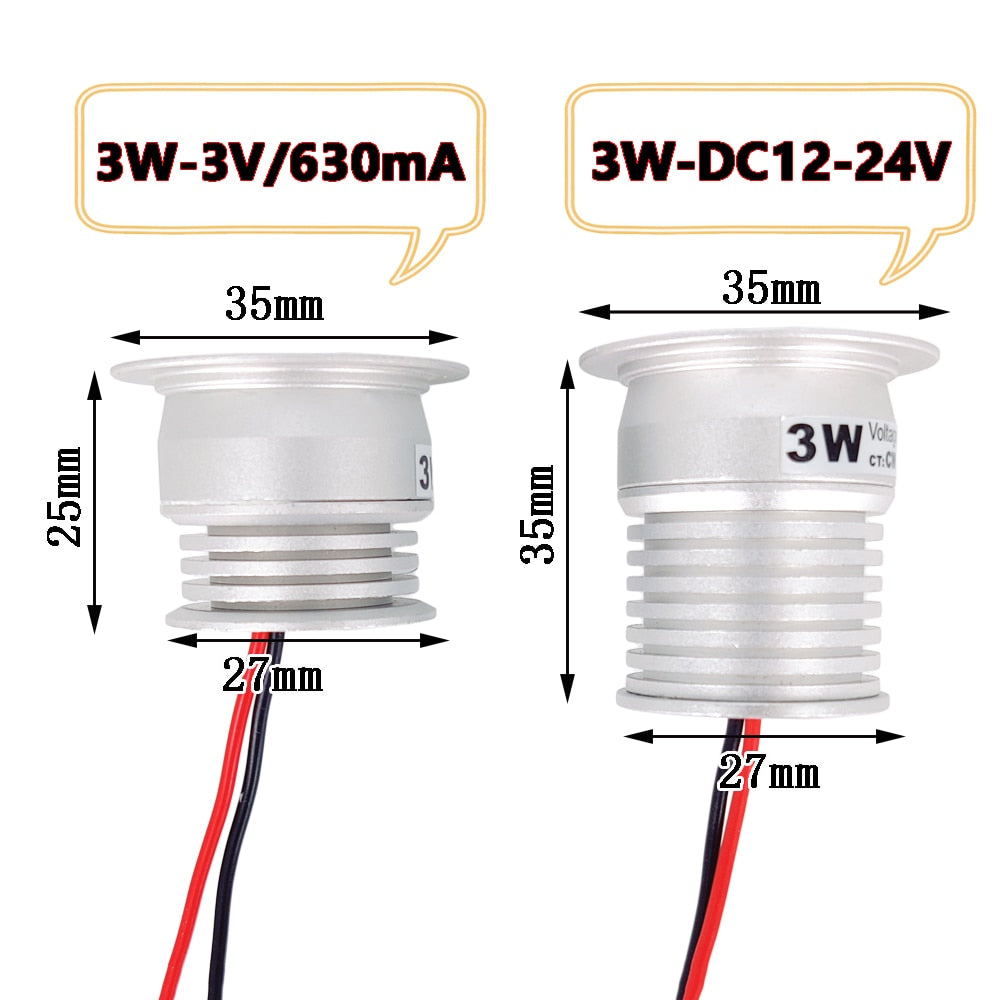 Indoor Spotlight LED Recessed Dimmable Ceiling Downlight 12V-24V / 3V 3W Cabinet Spot Light Living Room Bedroom Kitchen Spot