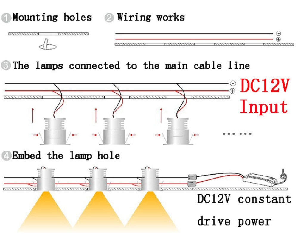 Indoor Spotlight LED Recessed Dimmable Ceiling Downlight 12V-24V / 3V 3W Cabinet Spot Light Living Room Bedroom Kitchen Spot
