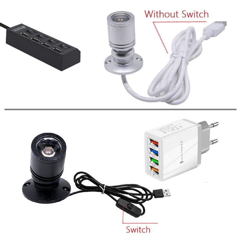 etrnLED USB Spot Light Mini Led Lamp Jewelry Showcase Wine Cabinet Lighting Kit 1W 3W Adjustable Spotlights Ceiling Downlight 5V