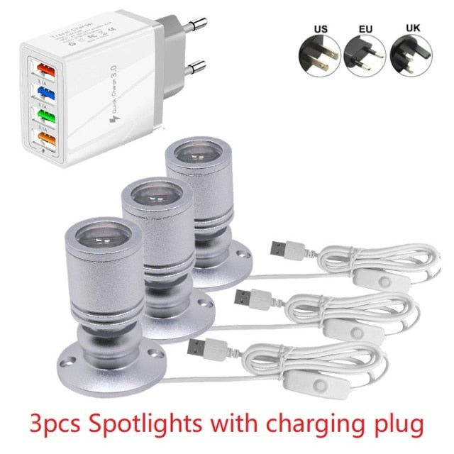 etrnLED USB Spot Light Mini Led Lamp Jewelry Showcase Wine Cabinet Lighting Kit 1W 3W Adjustable Spotlights Ceiling Downlight 5V