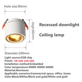 Foldable Dimmable LED COB Recessed Downlight Black/White Housing 7W 10W 15W 18W LED Ceiling Spot Light for Pictures Background