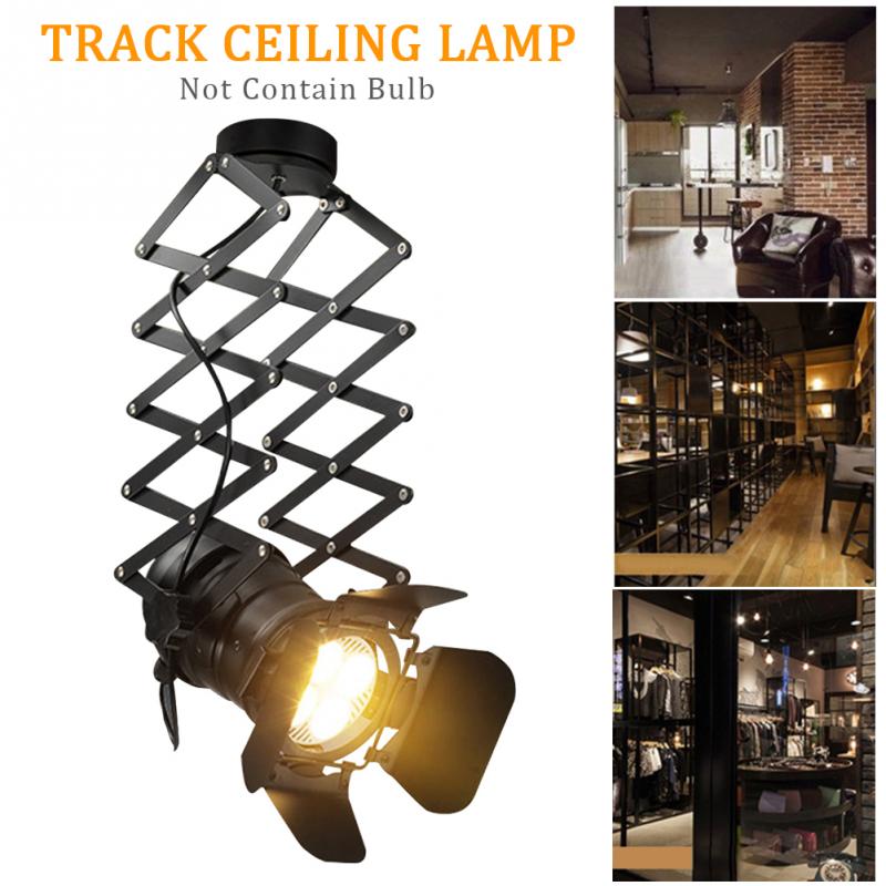 E27 Exhibition Hall Iron Art Bedroom Track Ceiling Lamp Bar Retro Industrial Hotel Telescopic Spotlight High Power Adjustable