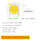LED Downlight 19X19mm 24W 30W 36W Warm 2700K Daylight 6000K Double Color COB LED High CRI 90Ra for Downlights Spotlights Tracking Lamp