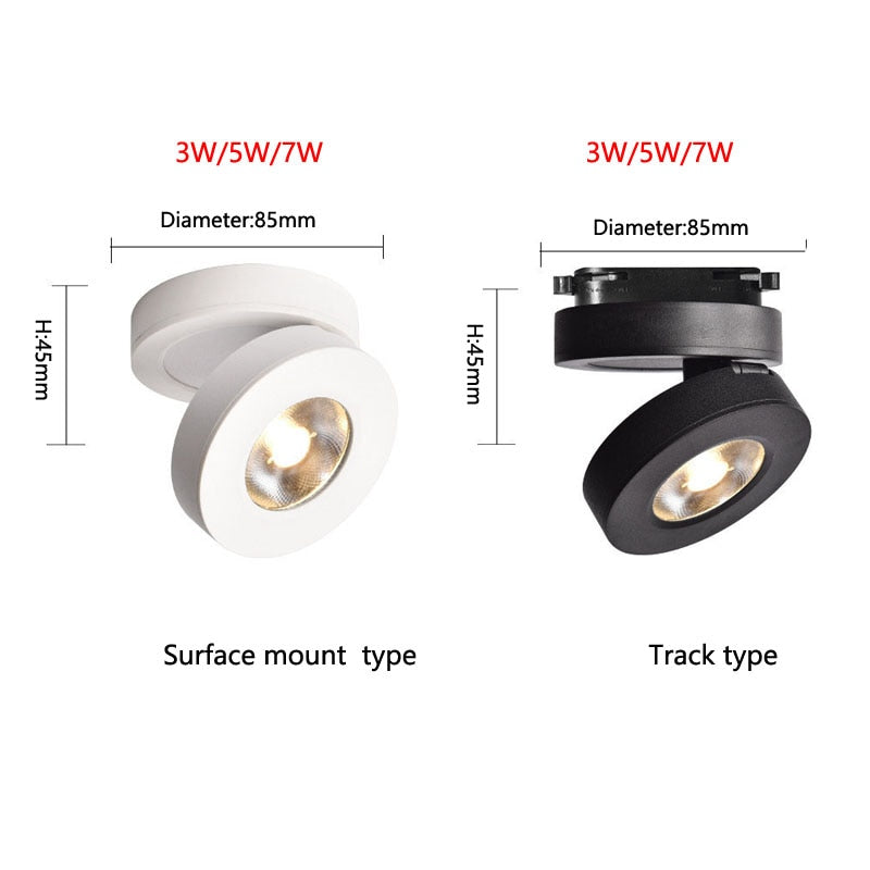 Track rail Led Downlight COB Ceiling 3W 5W 7W Down light Surface mounted Round Led Panel Light Spotlight Indoor Lighting
