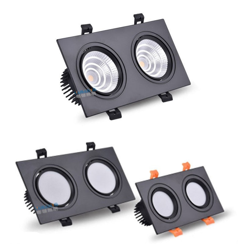 New Aluminum recessed downlights Double square Led Spot Light Dimmable LED COB Ceiling lamp AC85-265V 7W 9W 14W 20W 40w