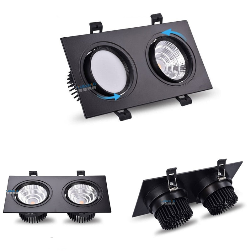 New Aluminum recessed downlights Double square Led Spot Light Dimmable LED COB Ceiling lamp AC85-265V 7W 9W 14W 20W 40w