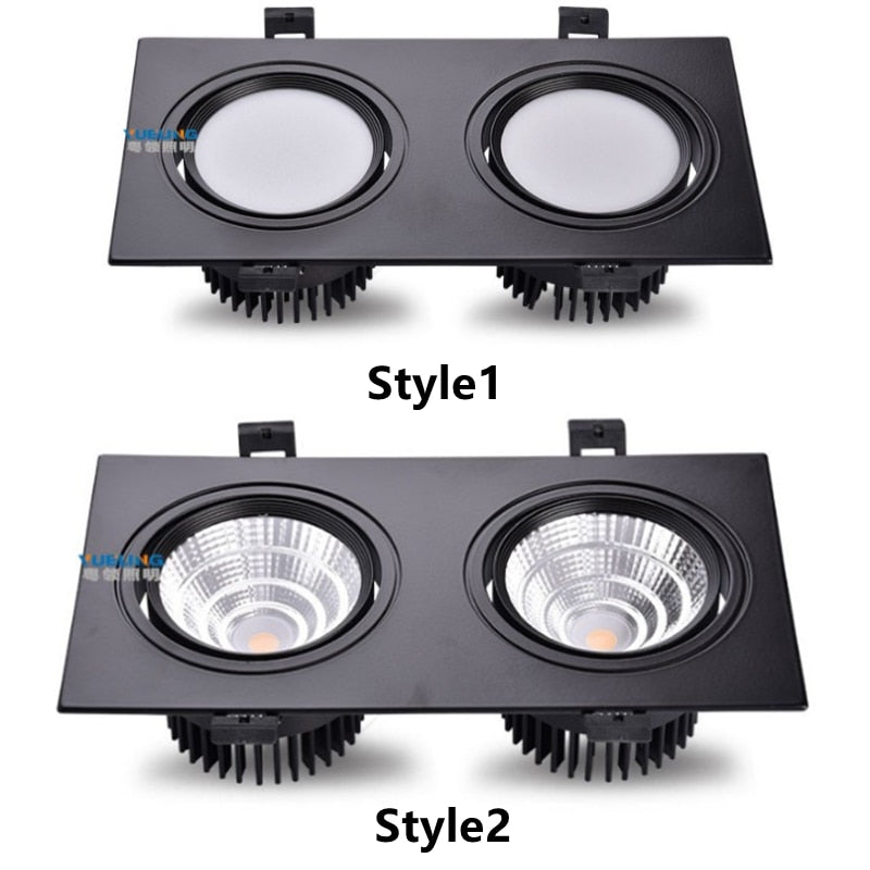 New Aluminum recessed downlights Double square Led Spot Light Dimmable LED COB Ceiling lamp AC85-265V 7W 9W 14W 20W 40w