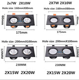 New Aluminum recessed downlights Double square Led Spot Light Dimmable LED COB Ceiling lamp AC85-265V 7W 9W 14W 20W 40w