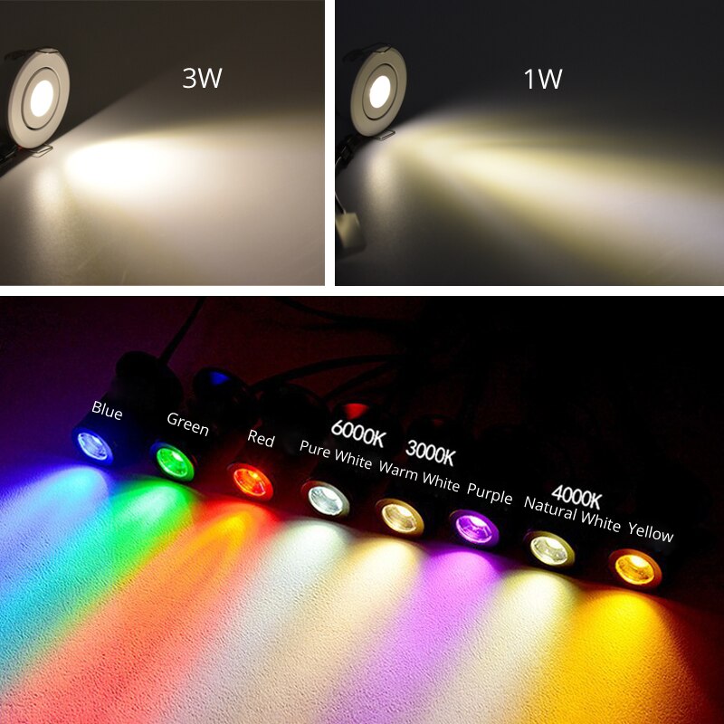 Mini LED Spot Downlights Lamp Set Ceiling Recessed 40mm Hole Silvery Black White 1W x 6 pcs 4m Long cord Cabinet Lights full kit