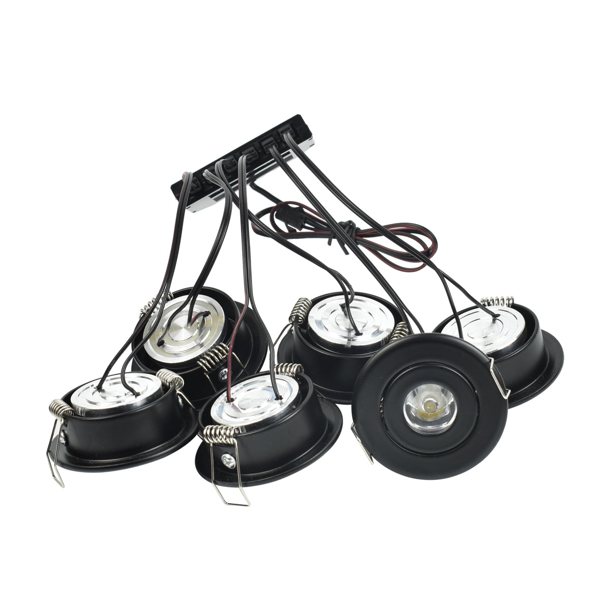 Mini LED Spot Downlights Lamp Set Ceiling Recessed 40mm Hole Silvery Black White 1W x 6 pcs 4m Long cord Cabinet Lights full kit