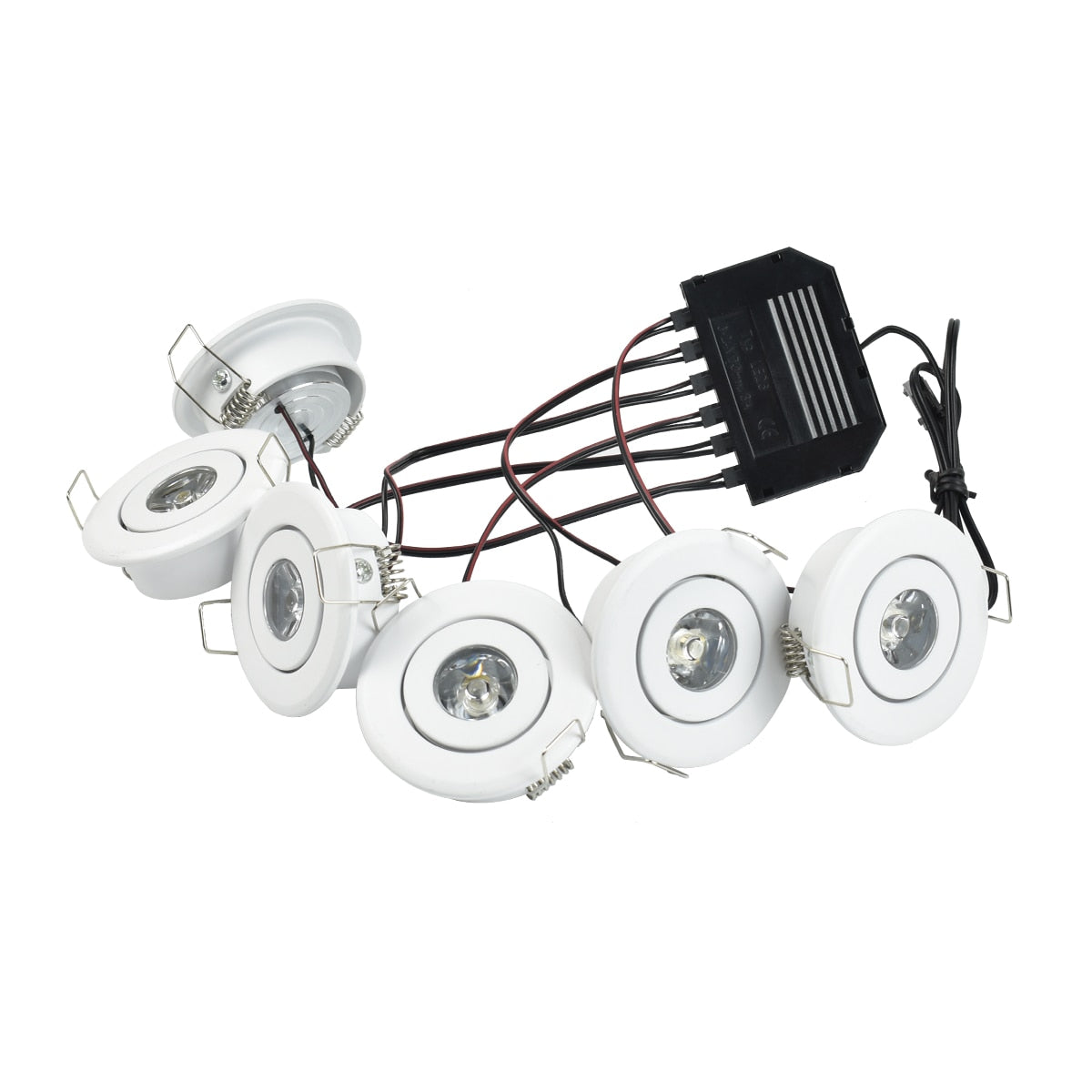 Mini LED Spot Downlights Lamp Set Ceiling Recessed 40mm Hole Silvery Black White 1W x 6 pcs 4m Long cord Cabinet Lights full kit