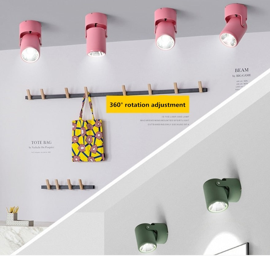 High quality dimmable Rotating LED Downlights Surface Mounted adjustment COB AC85-265V 360° LED Ceiling Lamp Spot lights