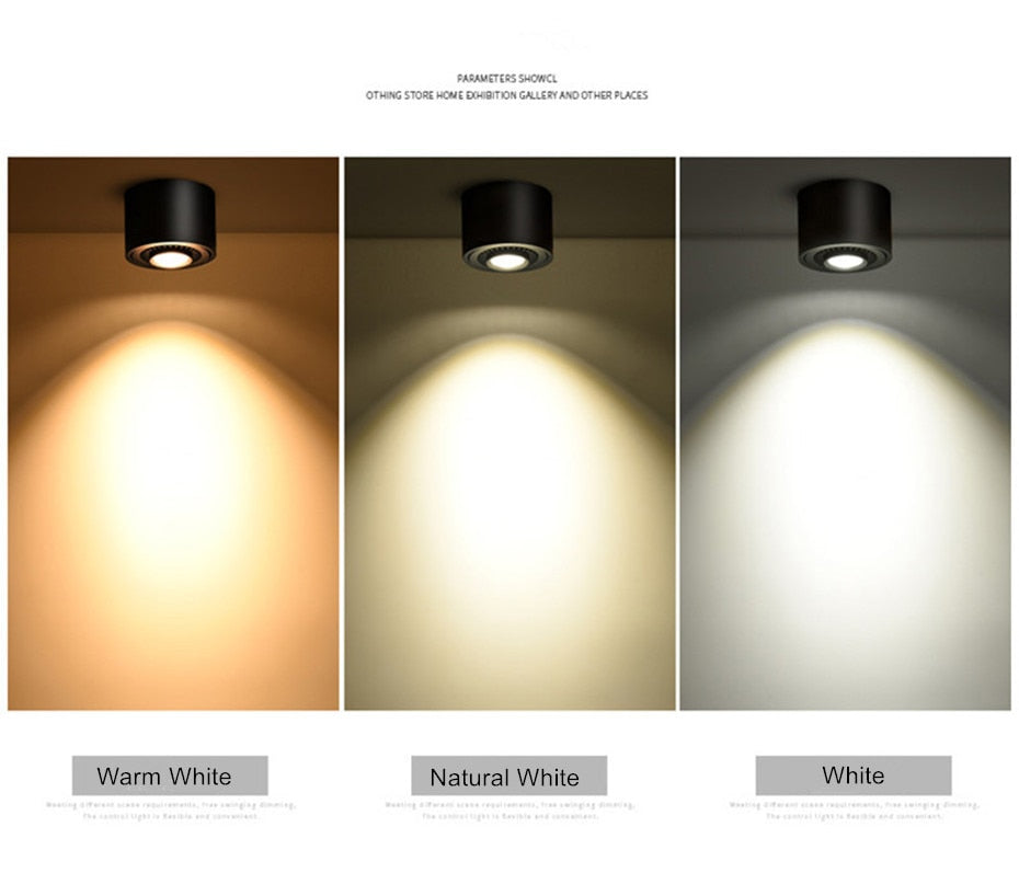 Dimmable COB LED Downlight Surface Mounted Light Fixture 360 Degree Rotating lamp for Kitchen Bathroom Living Room Bedroom