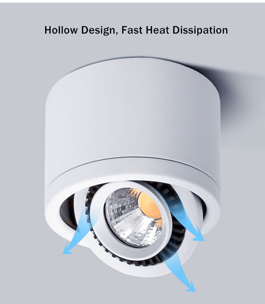 Dimmable COB LED Downlight Surface Mounted Light Fixture 360 Degree Rotating lamp for Kitchen Bathroom Living Room Bedroom