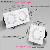 Dimmable Square Led Downlight Light Angle Adjustable COB Ceiling Spot Light 7w 10w 12w 14w 20w 24w Ceiling Recessed Lights AC85-265V