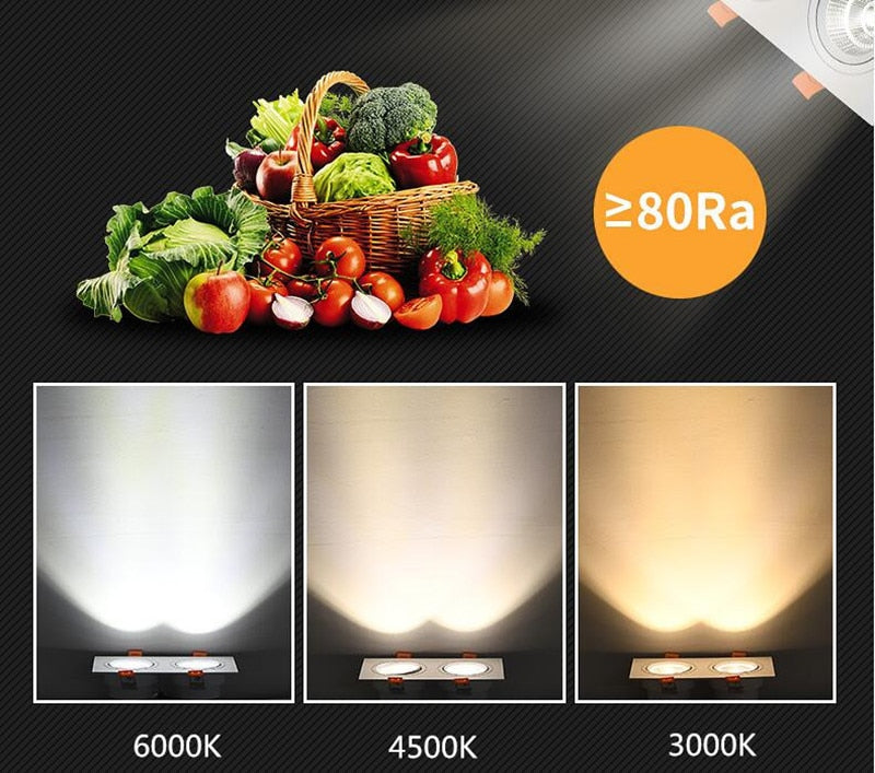 Dimmable Square Led Downlight Light Angle Adjustable COB Ceiling Spot Light 7w 10w 12w 14w 20w 24w Ceiling Recessed Lights AC85-265V