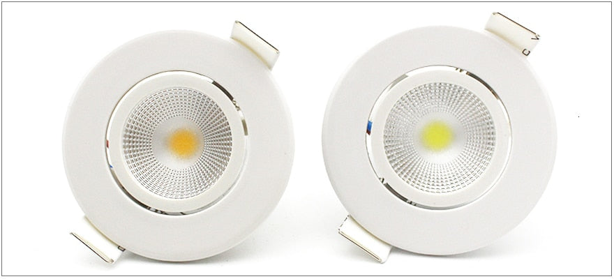 LEDIARY Round LED Recessed COB Downlights White Aluminum Spot Lamp Real 3W 100V-240V Angle Adjustable 55mm 2 Inch Cut Hole Size