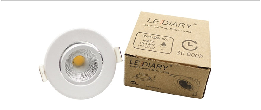 LEDIARY Round LED Recessed COB Downlights White Aluminum Spot Lamp Real 3W 100V-240V Angle Adjustable 55mm 2 Inch Cut Hole Size