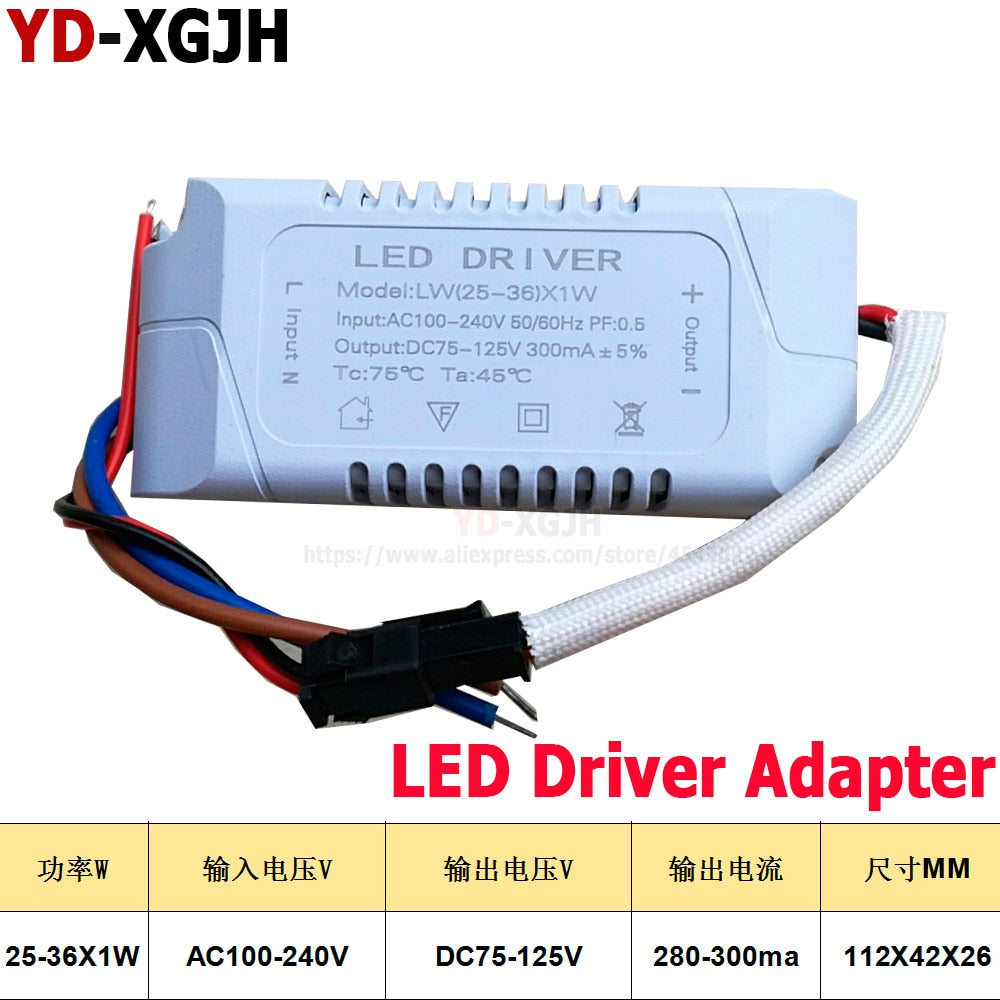 2PCS 220V LED Constant Current Driver 4-7 8-12 12-18 18-24 25-36X1W Power Supply Output 300mA 240mA External For LED Downlight