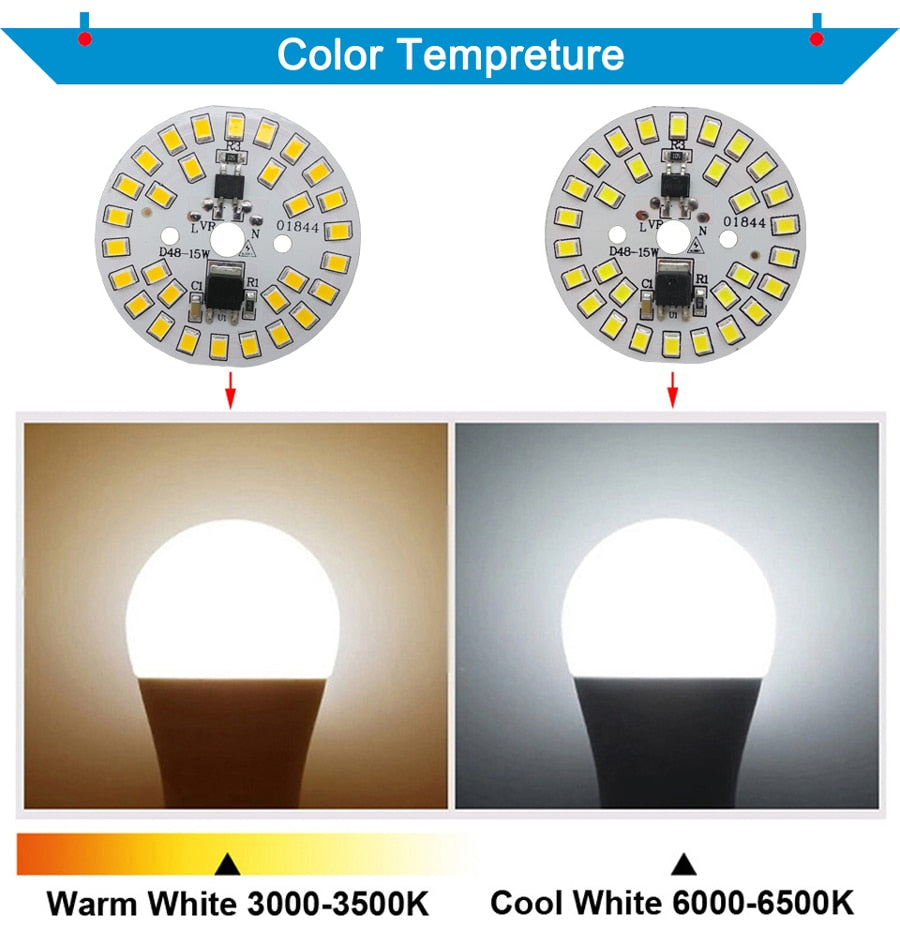 LED Downlight 3W 5W 7W 9W 12W 15W AC 220v led pcb smd2835 smart IC driver with 20cm wire for bulb light, driverless led bead for downlight