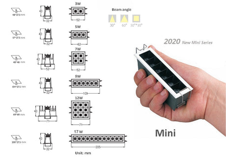 2020 New Linear Mini LED Downlight Square Small Embedded Delicate Lamp 90Ra 3W 5W 7W 9W 12W 17W for No Main Lighting Solution