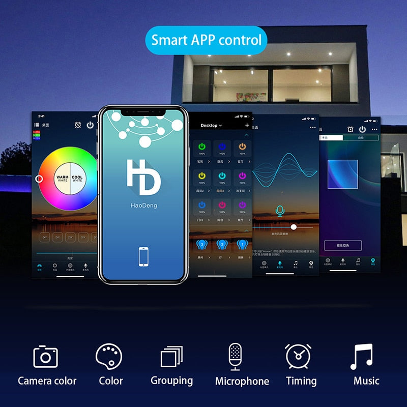 Bluetooth Smart LED Downlight Dimming Round Spot Light 5W 9W RGB 6pcs/lot Color Changing Warm Cold light Work With 110V 220V