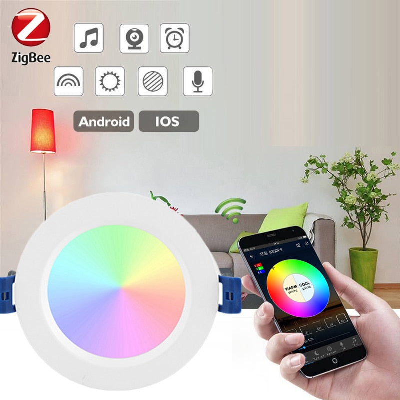 Tuya Zigbee 3.0 Smart LED Downlight 10W/12W RGBCW Smart Home Round Changing Ceiling Lamp Support Alexa Google Home Smartthings