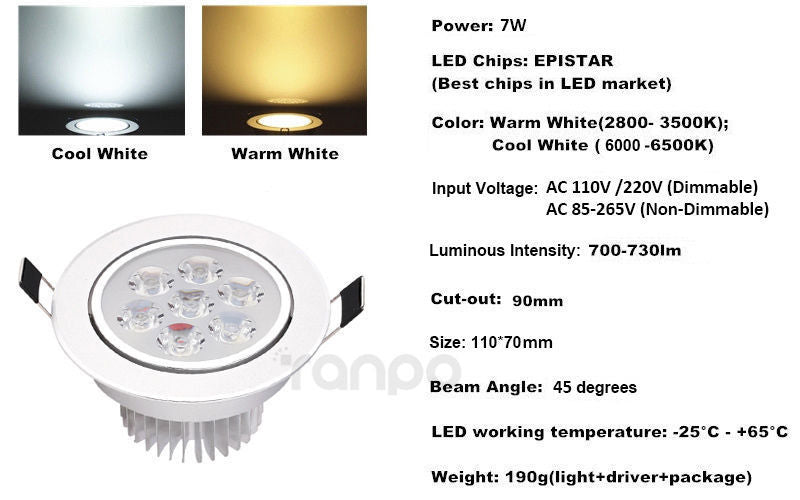 LED Recessed Ceiling Down Light White Lamp AC 220V 110V 3W 5W 7W 9W 12W 15W 18W Downlight Spotlight for Home Living Room Hotel